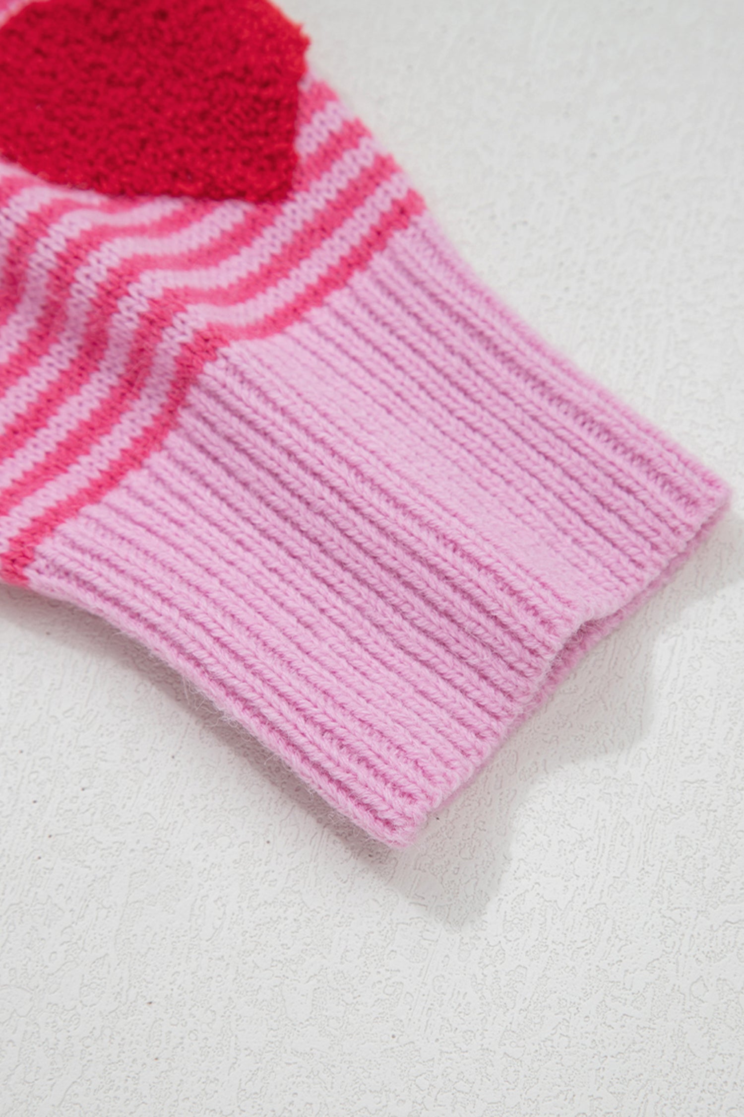 Gray Stripe Contrast Heart Pattern Valentine Knit Sweater