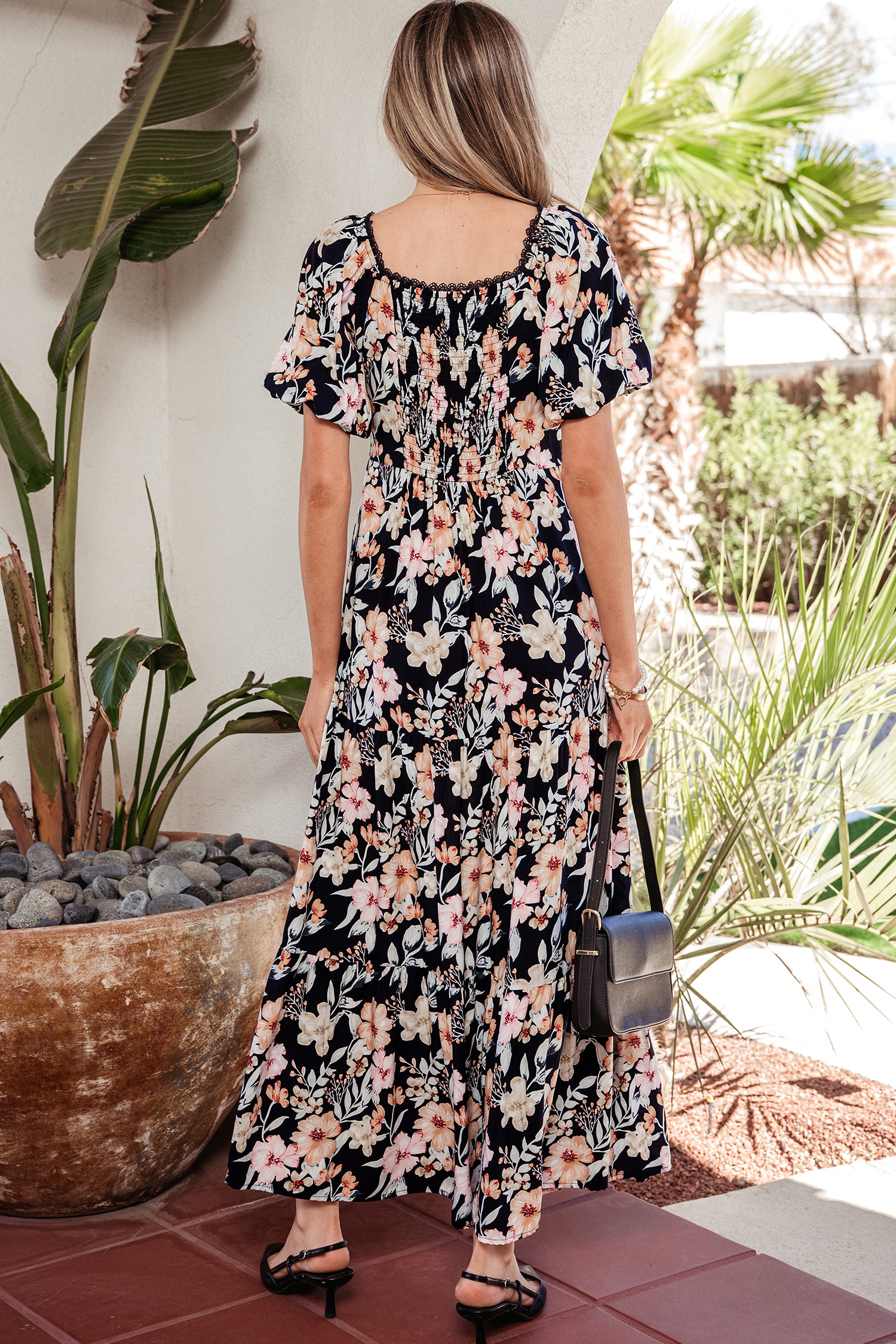short floral maxi dress Floral square neck smocked short sleeve maxi summer dress Ivy and Pearl Boutique