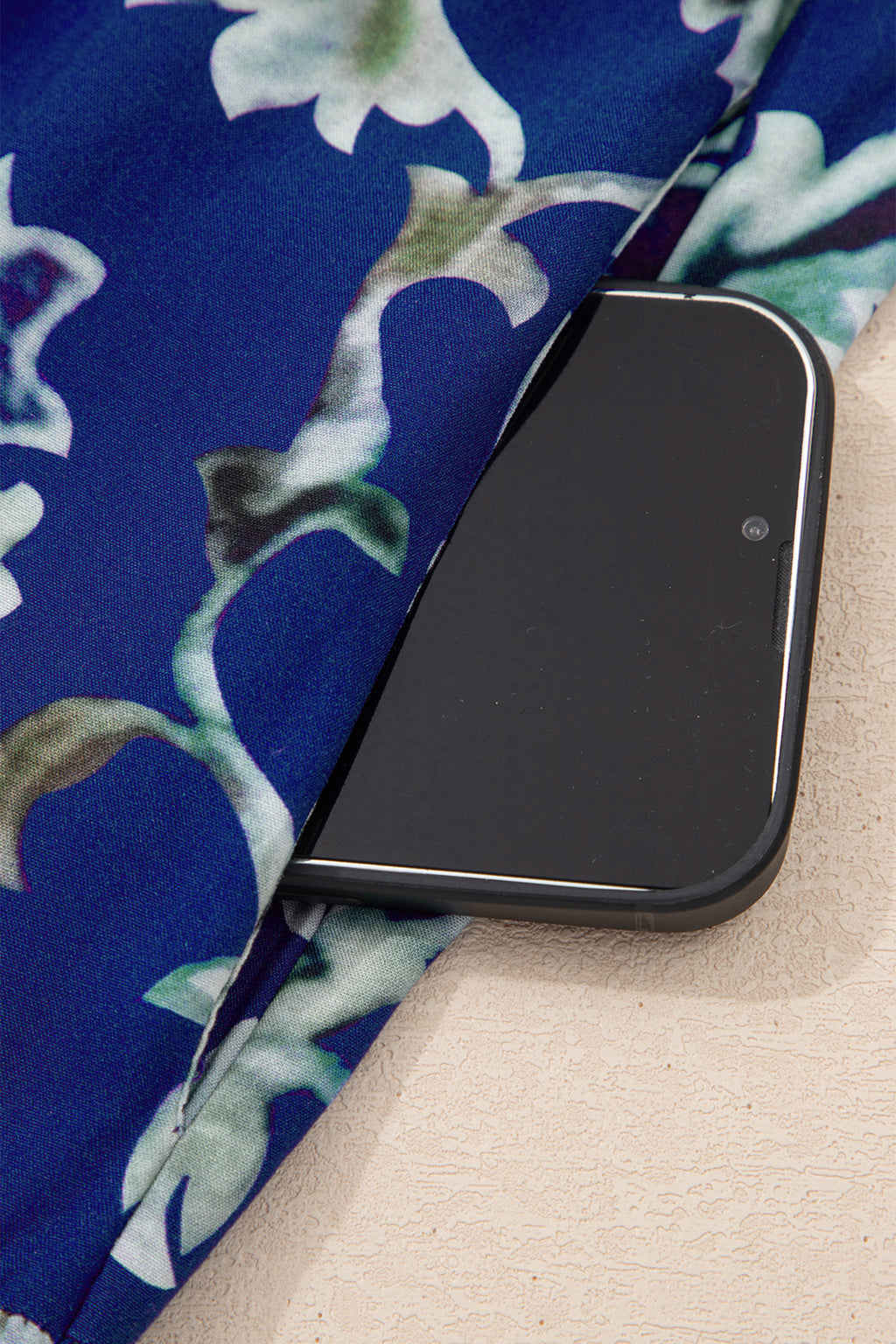 Blue Wild Floral Print Frilled Collar Half Sleeve Long Dress