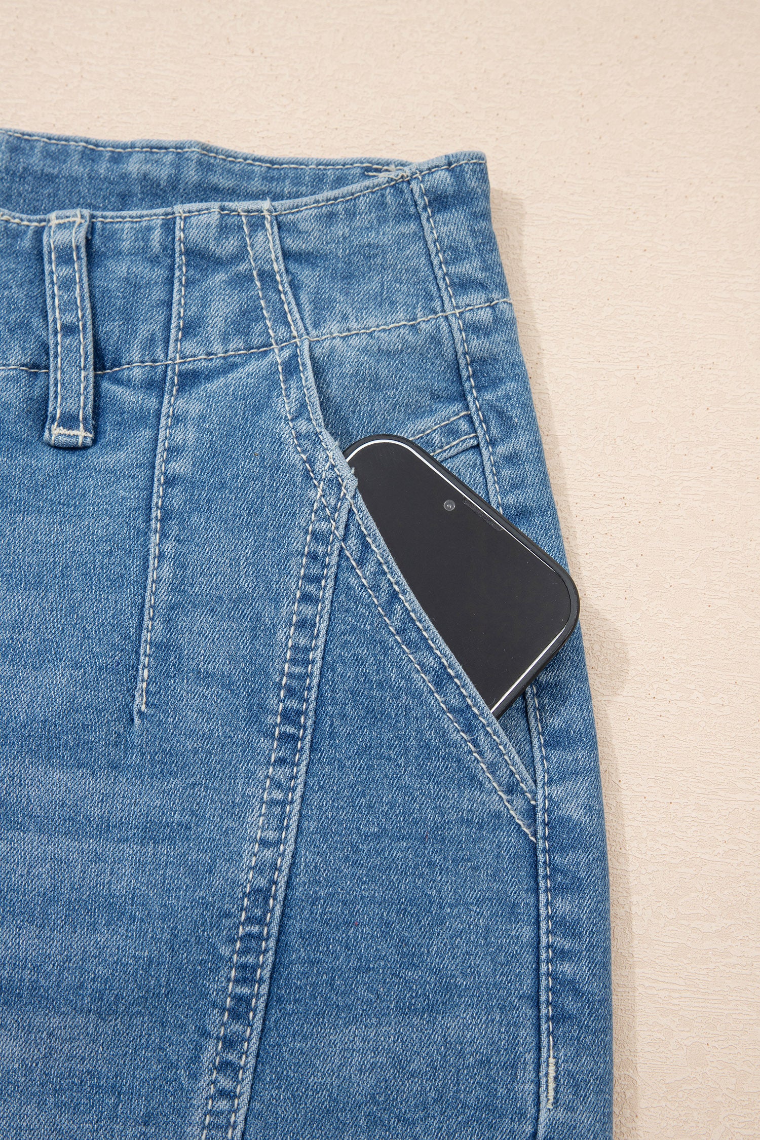 Sky Blue Medium Wash Cuffed Barrel Jeans