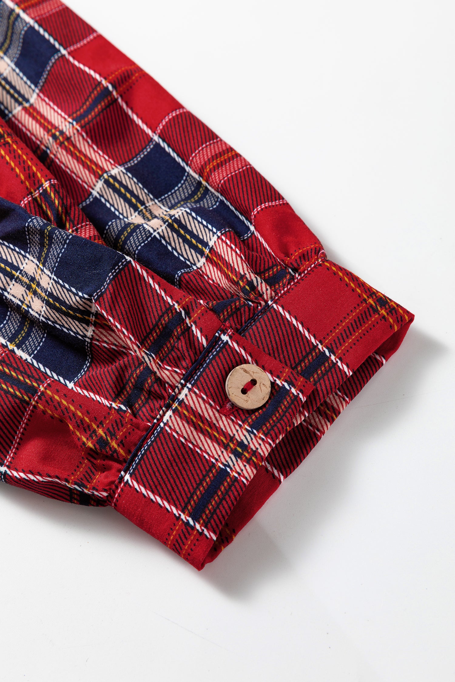 Red Plaid Print Frilly Collar Long Sleeve Shift Mini Dress