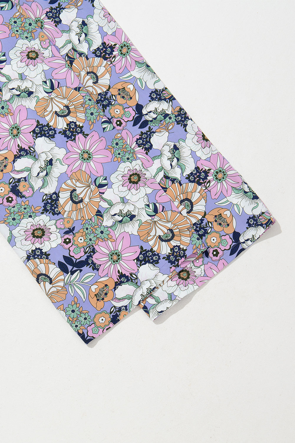 Purple Floral Print Smocked High Waist Square Neck Jumpsuit