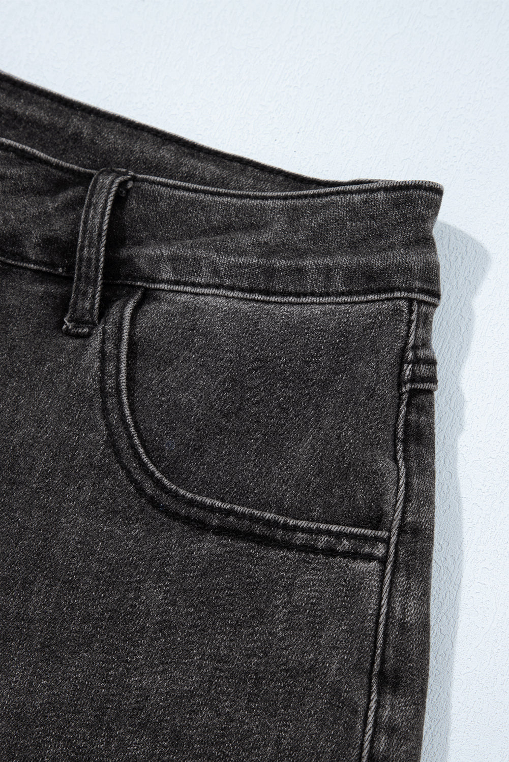 Carbon Grey Raw Hem High Waist Denim Shorts