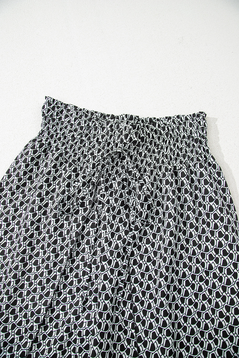 Black Bohemian Print Slit Wide Leg Smocked High Waist Pants