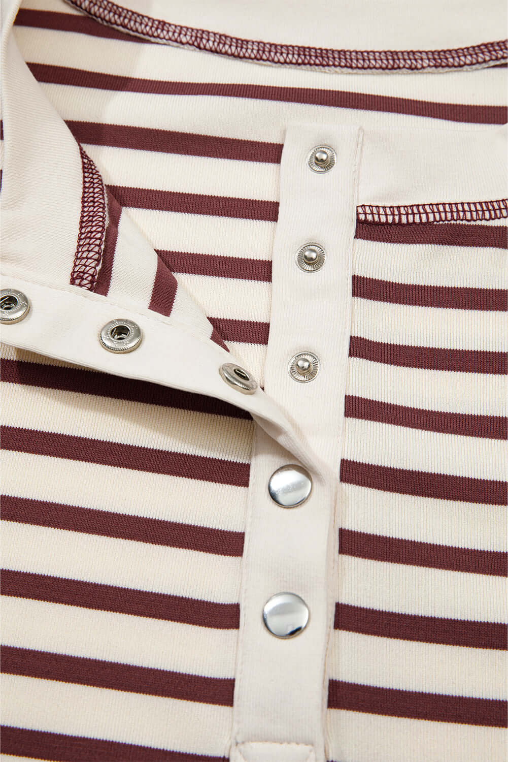 Red Dahlia Striped Print Drop Shoulder Long Sleeve Henley Top