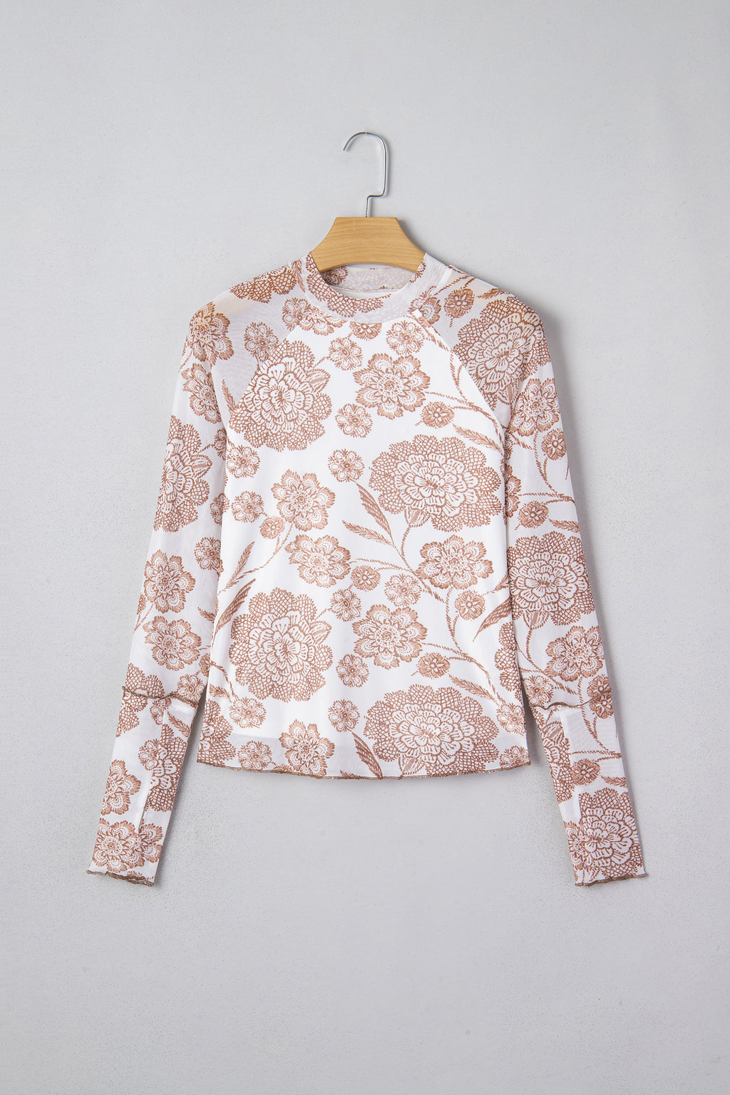 Black Thumbhole Long Sleeve Floral Print Mesh Top