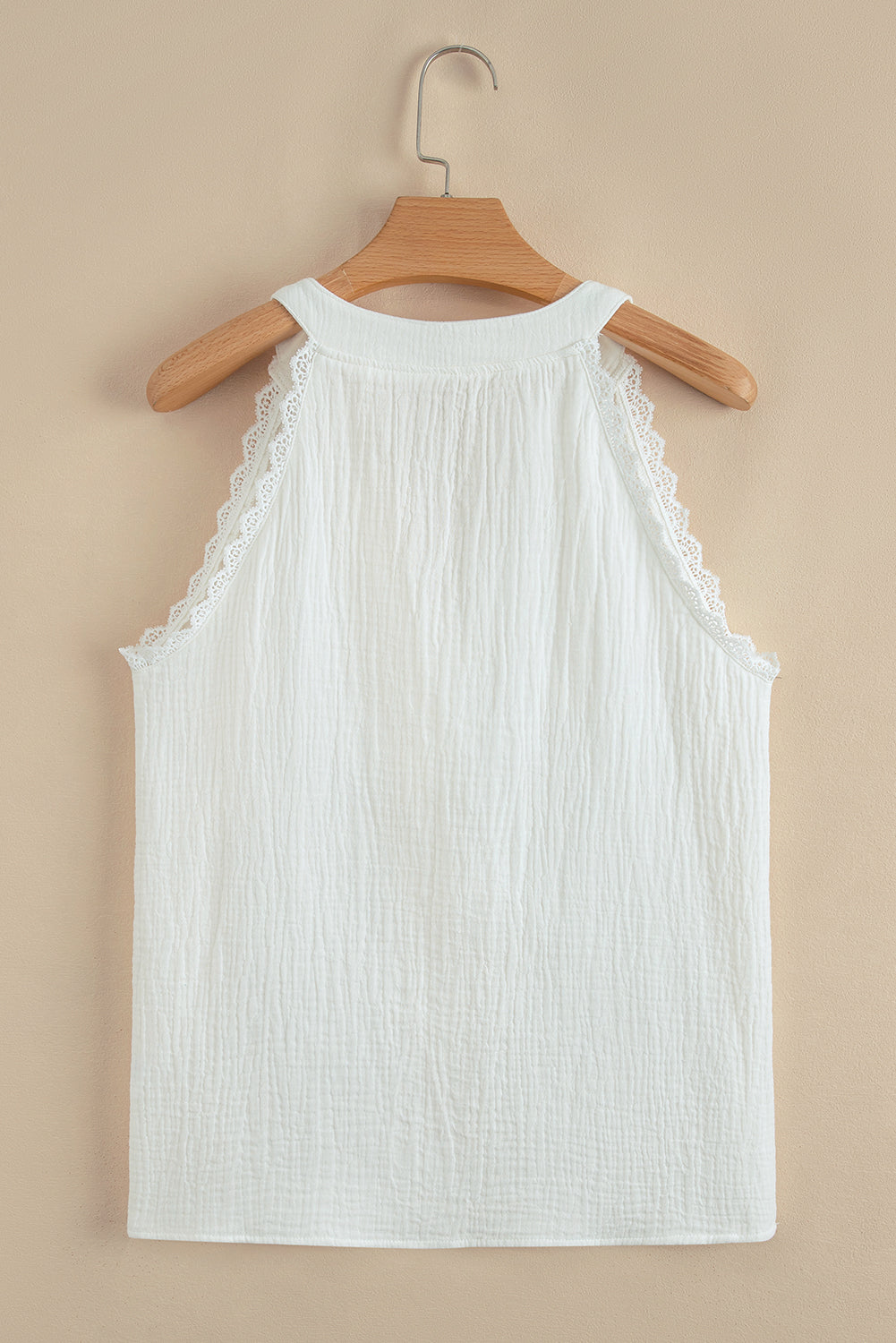 White Textured Lace Trim Pure Cotton Sleeveless Top