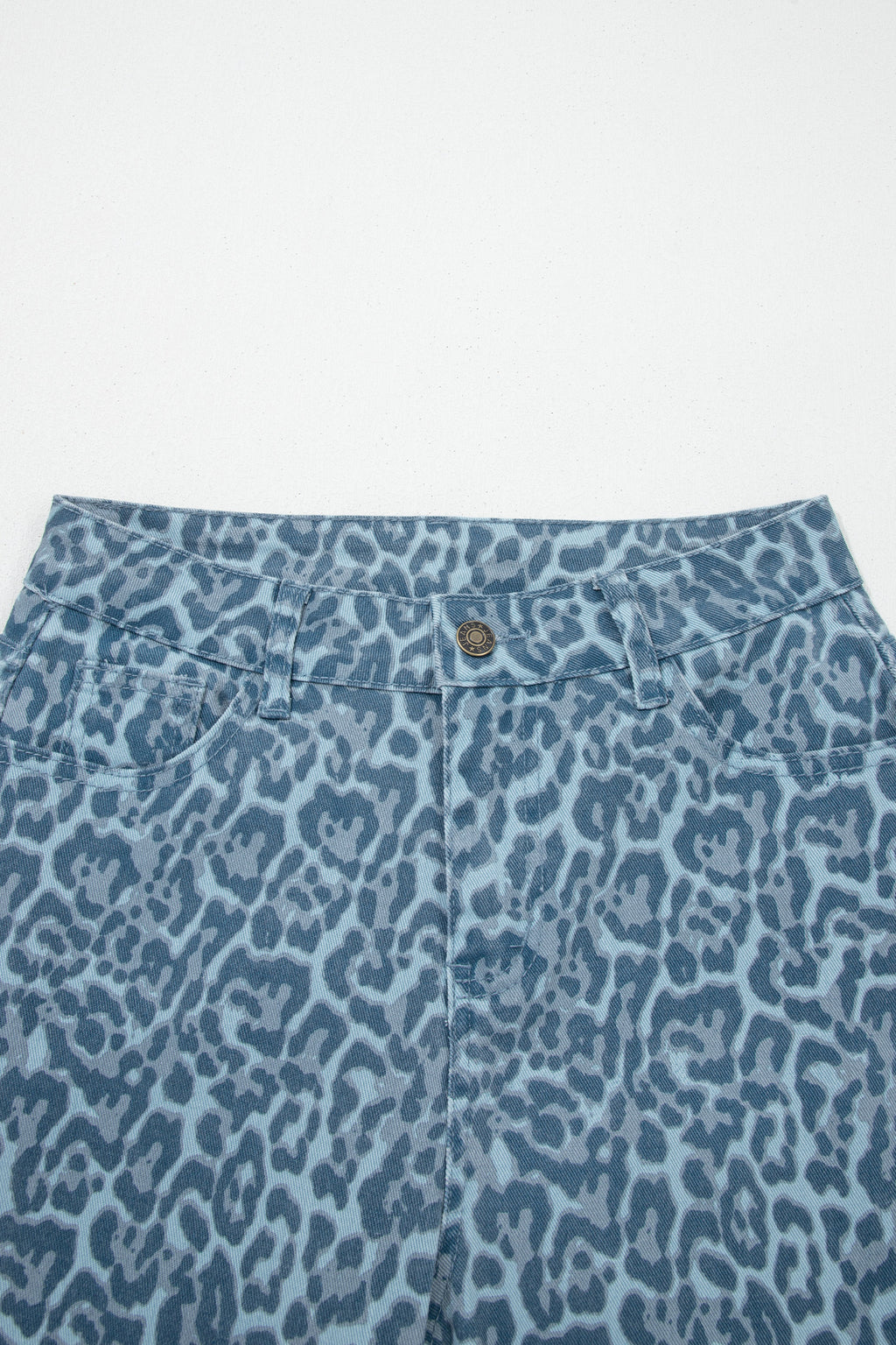 Gray Leopard Frayed Edge Wide Leg High Waist Jeans