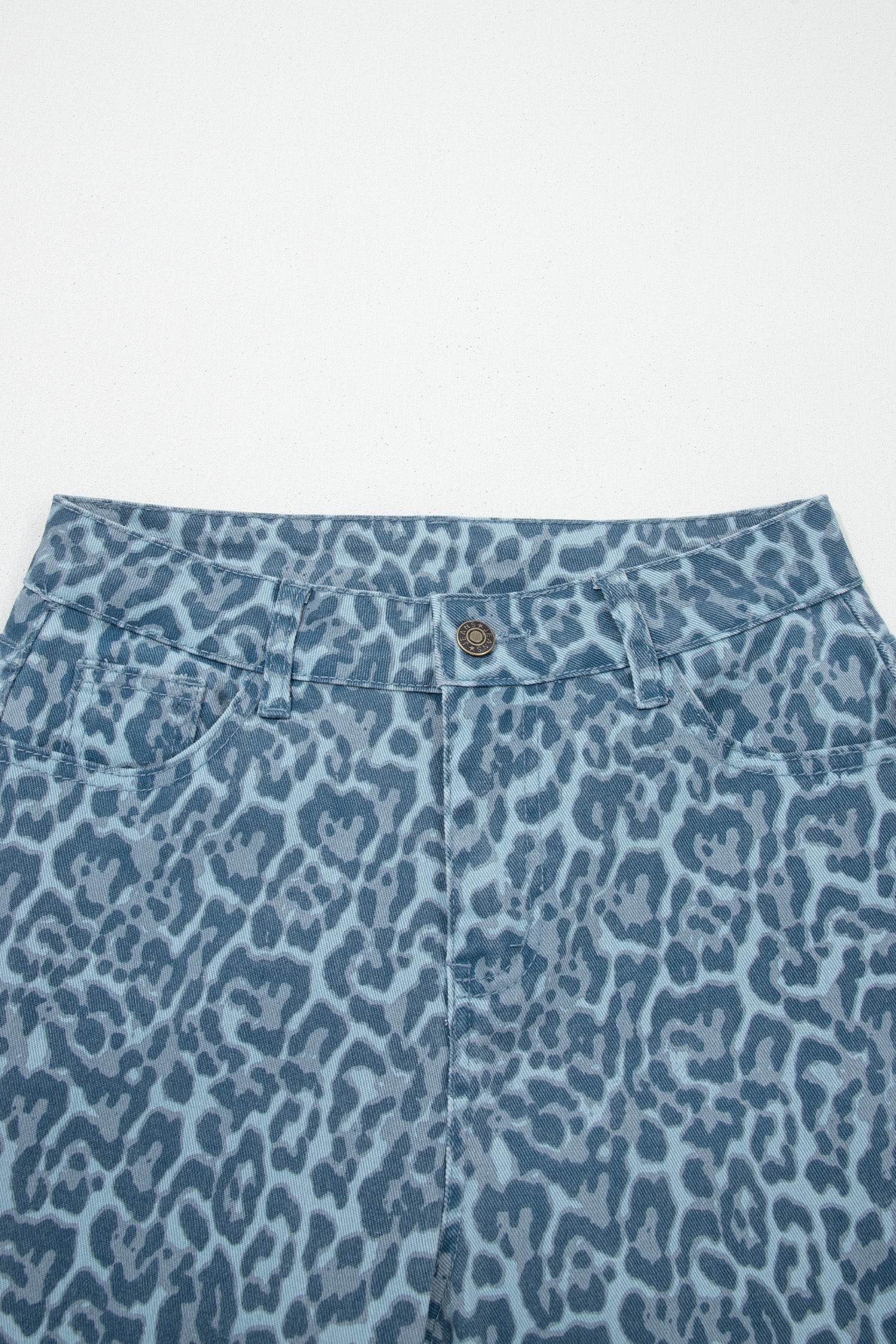 Gray Leopard Frayed Edge Wide Leg High Waist Jeans