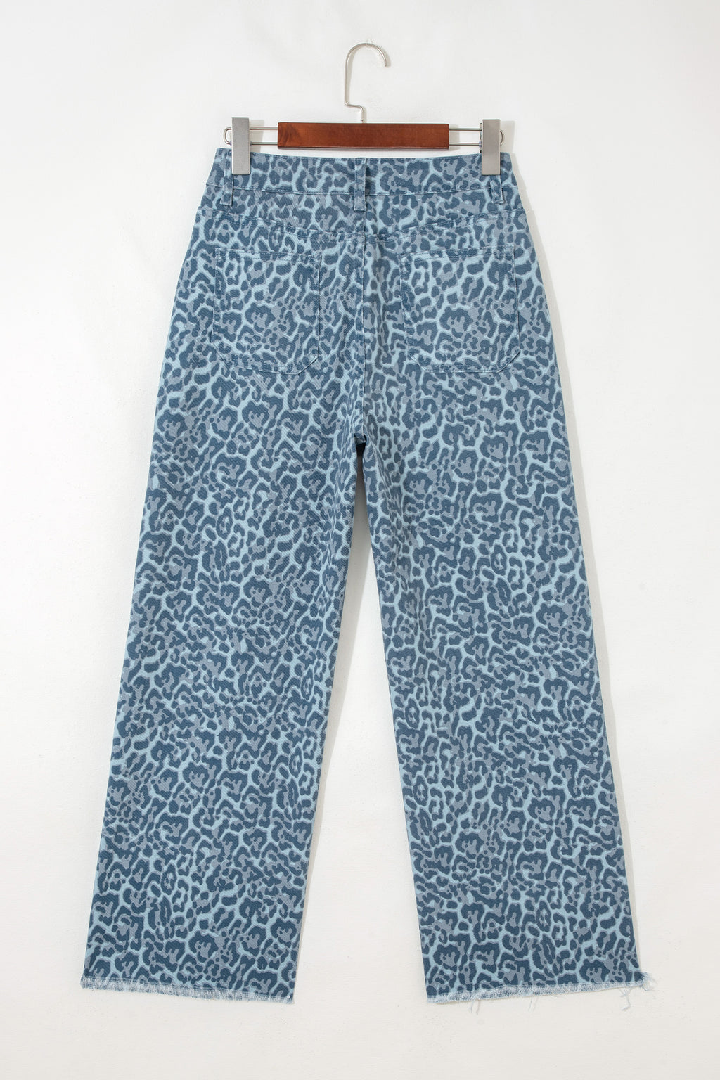 Gray Leopard Frayed Edge Wide Leg High Waist Jeans