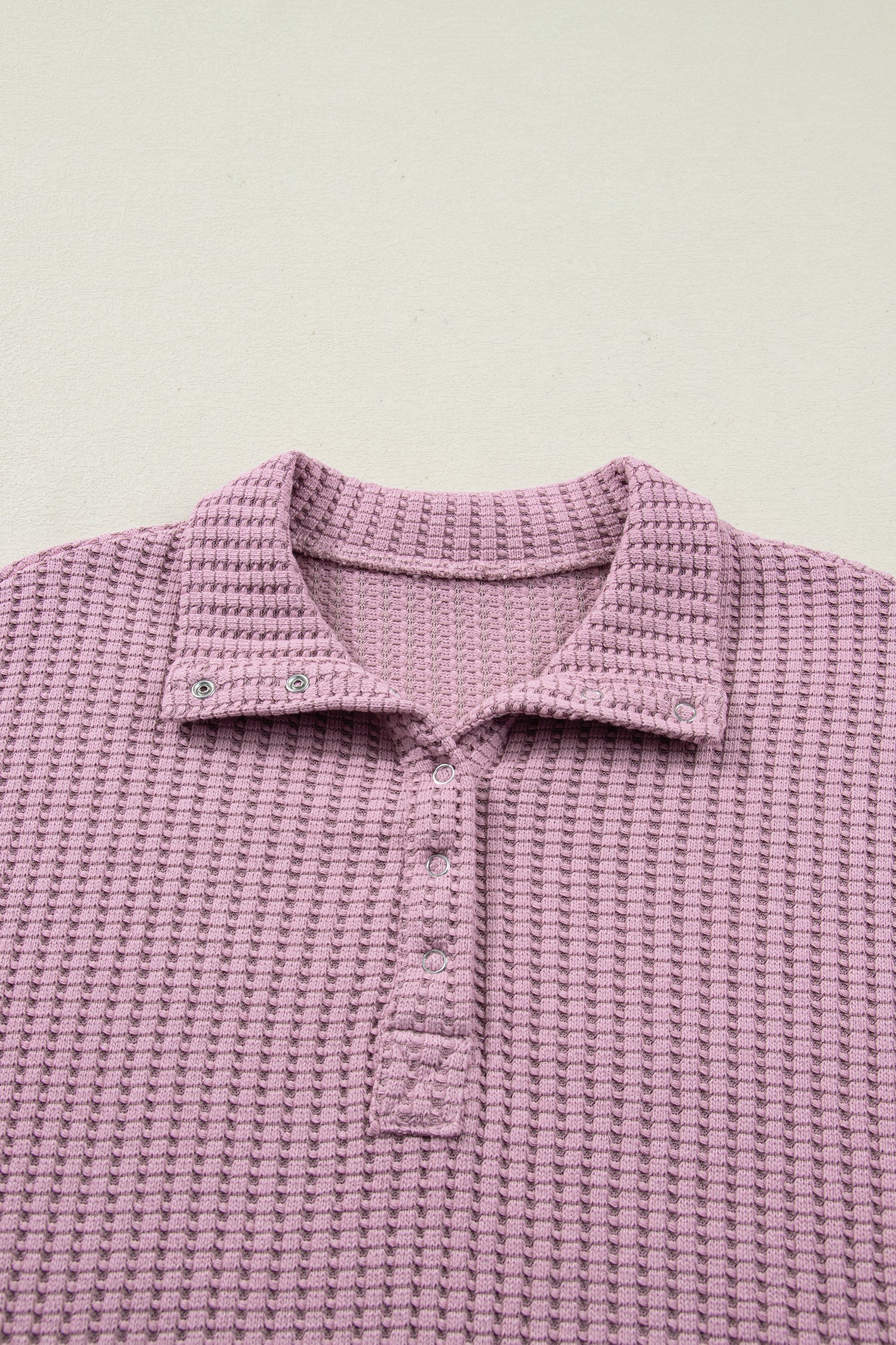Light Pink Solid Color Textured Snap Button Collared Baggy Top