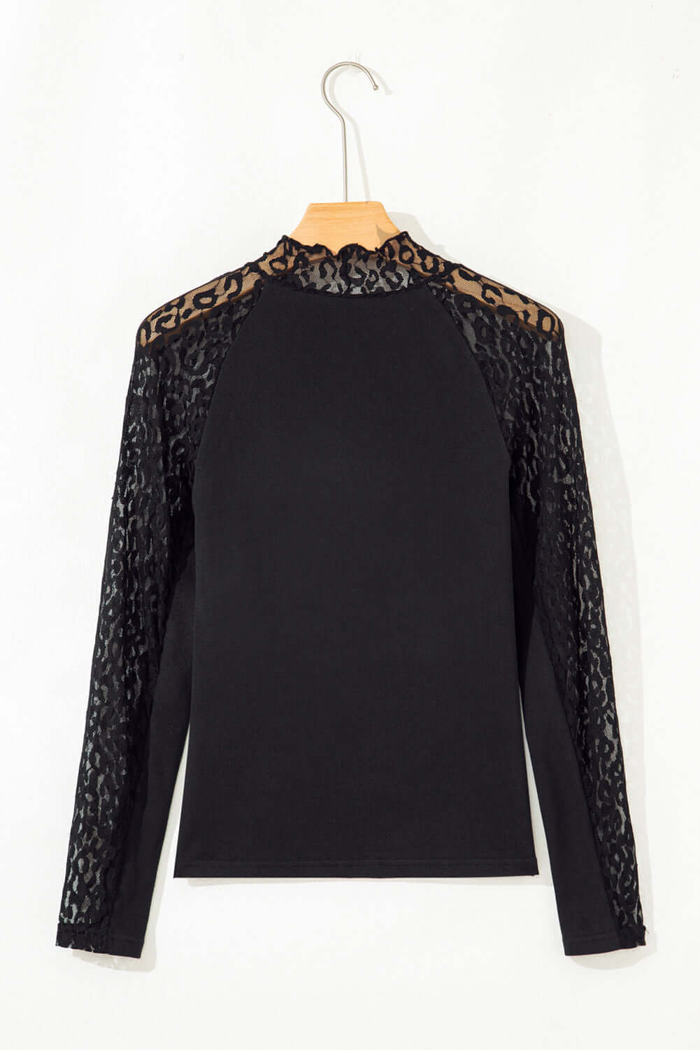 Black Leopard Mesh Patchwork Knit Long Sleeve Top