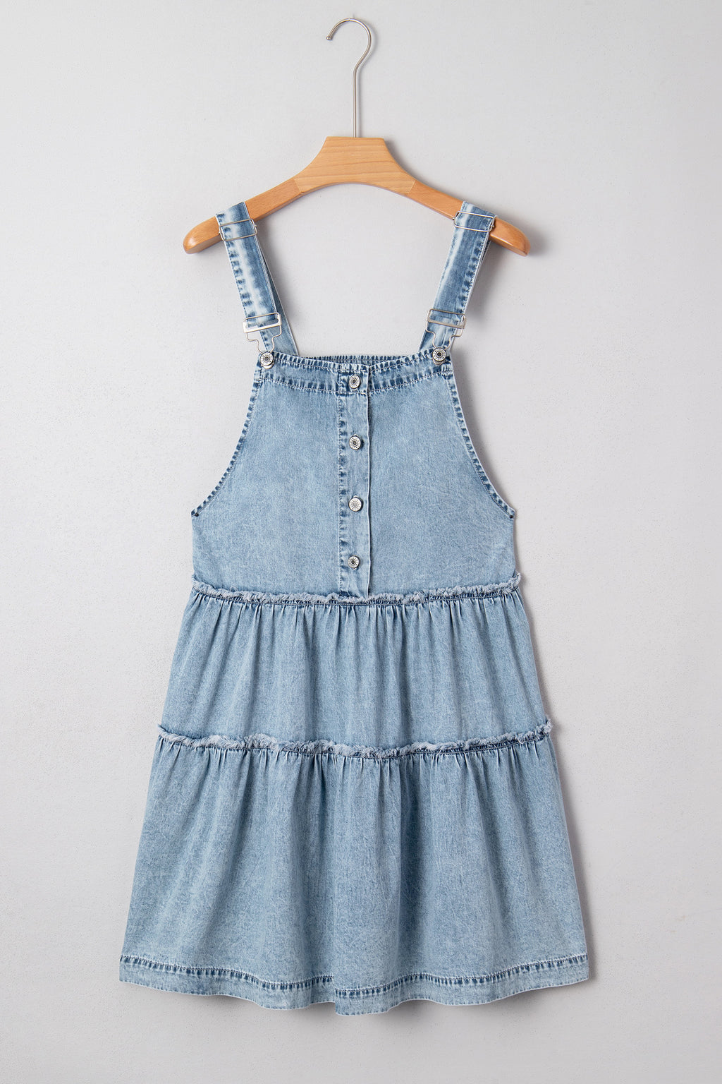Dusk Blue Light Wash Tiered Flowy Overall Denim Dress