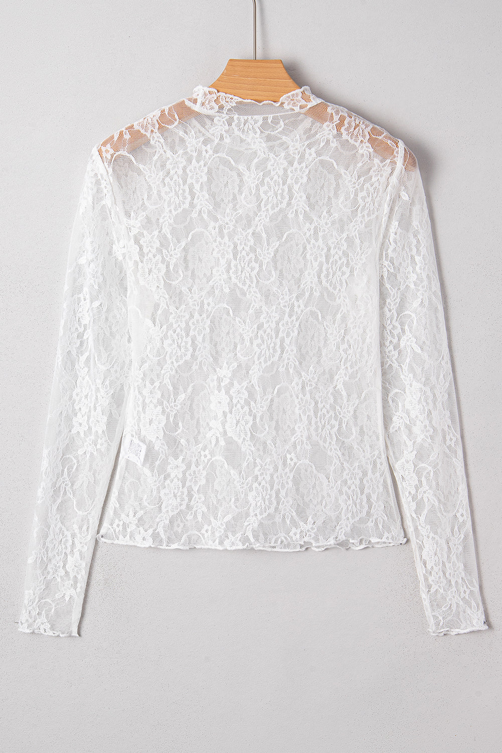 White Sheer Lace Mesh Mock Neck Slim Fit Long Sleeve Top
