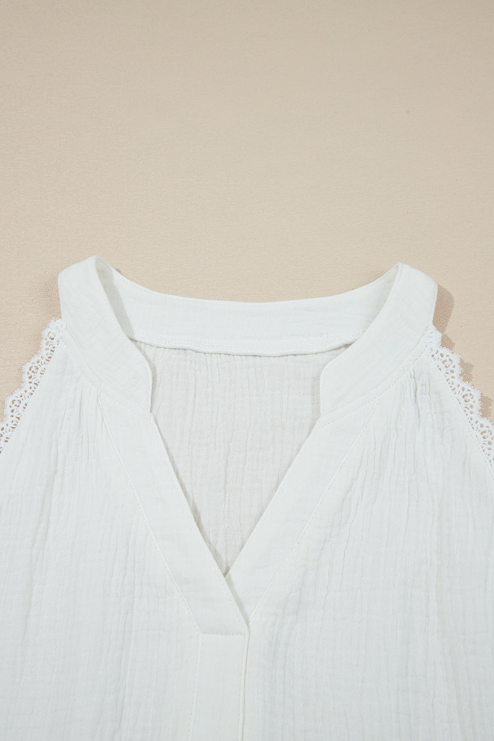 White Textured Lace Trim Pure Cotton Sleeveless Top