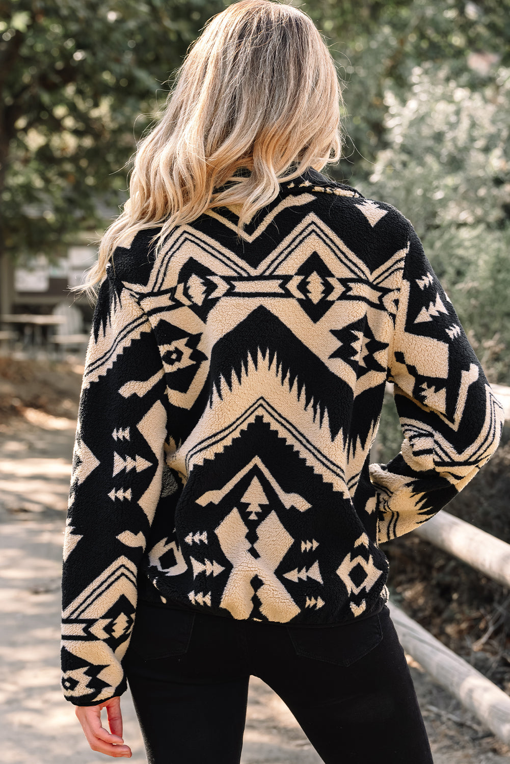 Khaki Western Aztec Half Placket Plush Sweatshirt