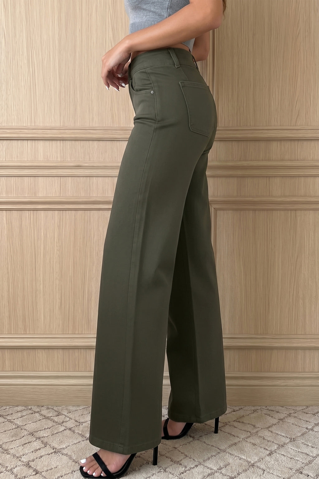 Mist Green 2-Button High Waist Flared Bottom Jeans