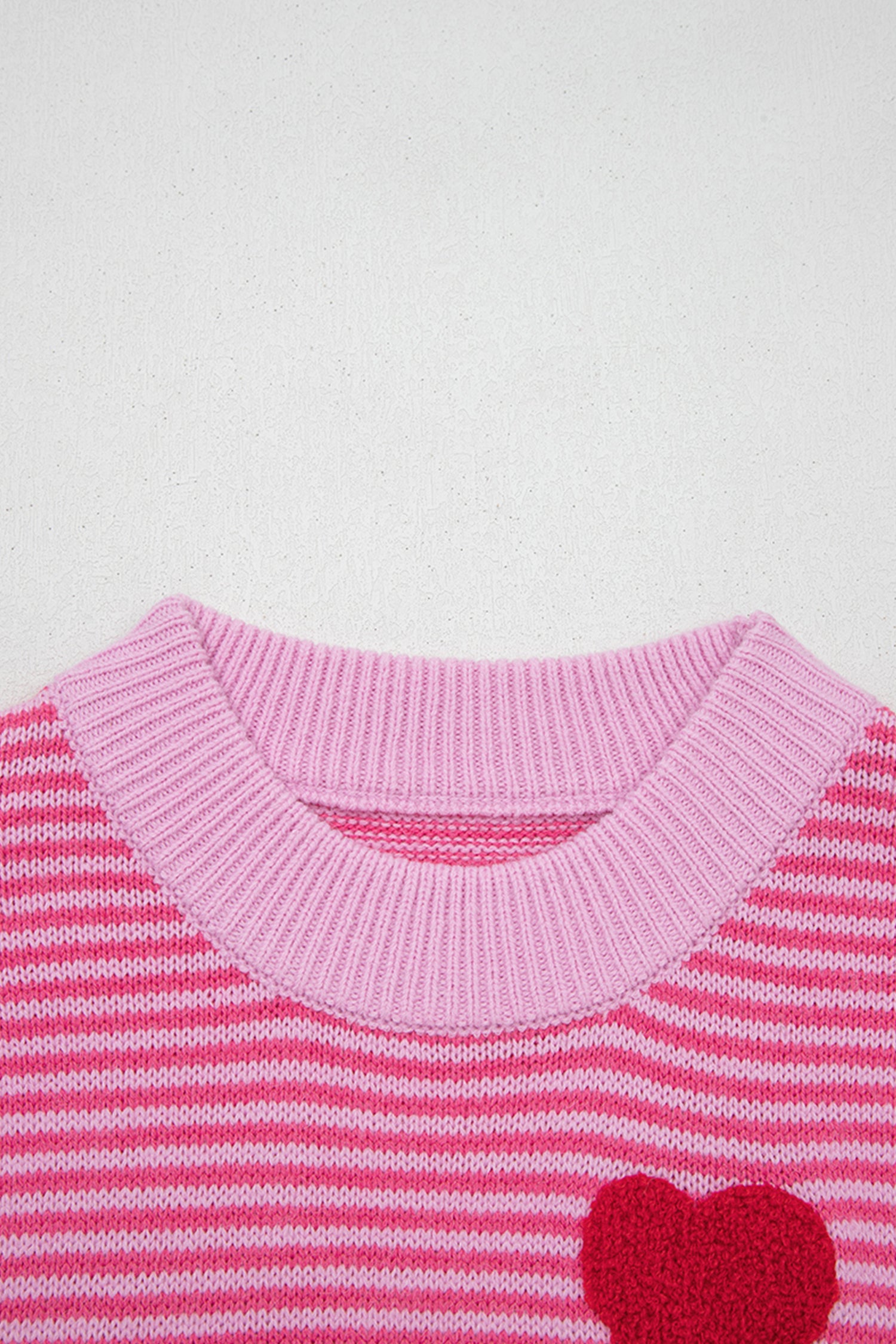 Gray Stripe Contrast Heart Pattern Valentine Knit Sweater