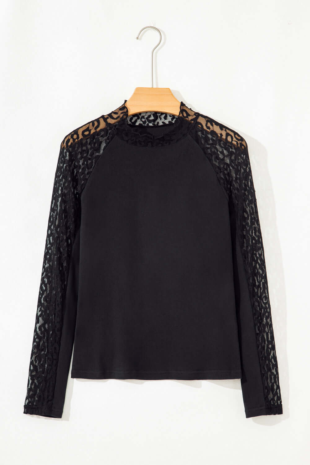 Black Leopard Mesh Patchwork Knit Long Sleeve Top