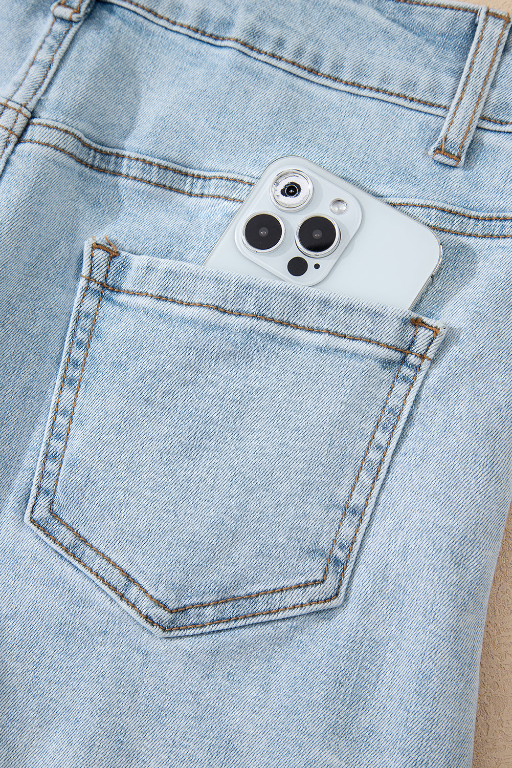 Beau Blue High Rise Distressed Raw Hem Denim Shorts