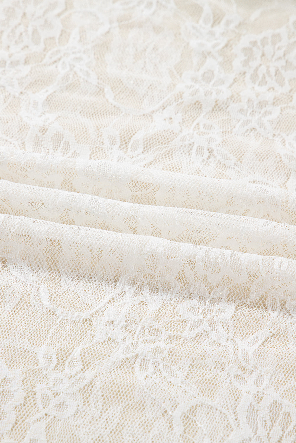 White Sheer Lace Mesh Mock Neck Slim Fit Long Sleeve Top