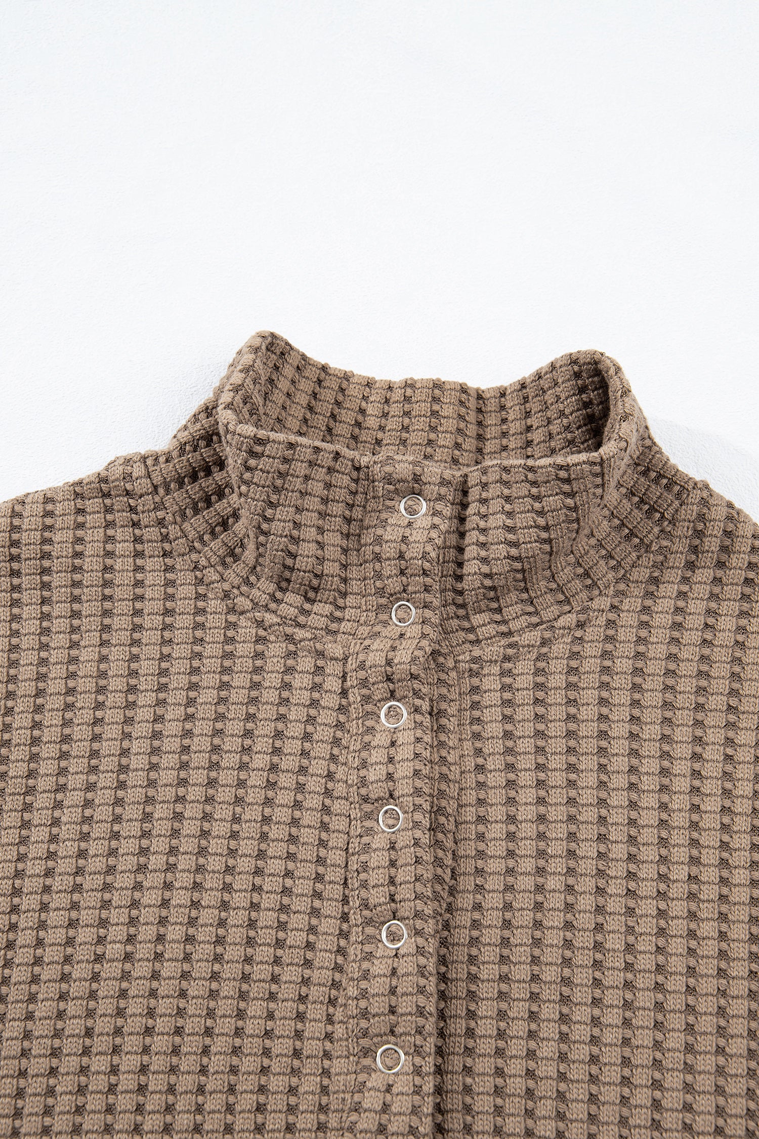 Light Pink Solid Color Textured Snap Button Collared Baggy Top