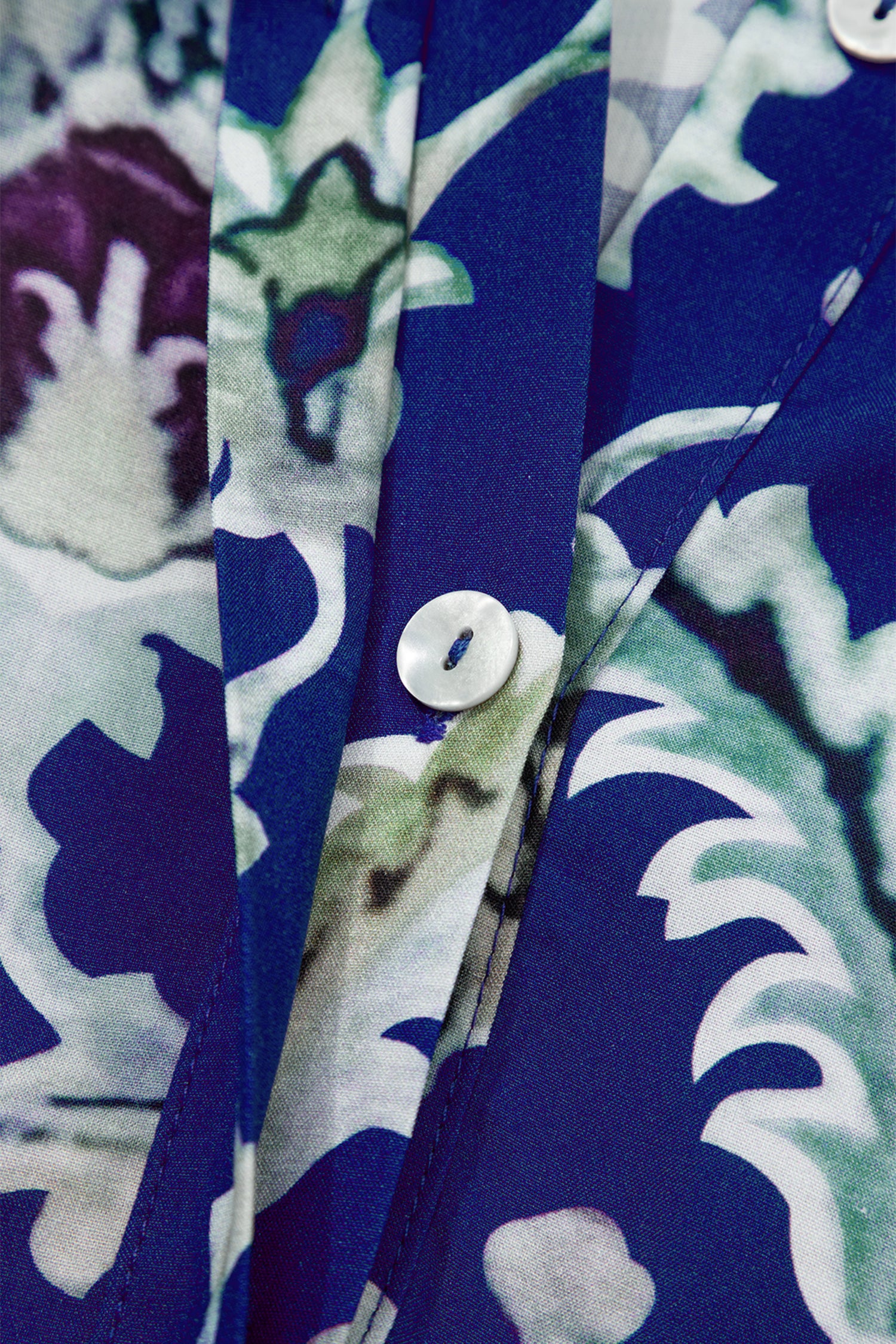 Blue Wild Floral Print Frilled Collar Half Sleeve Long Dress