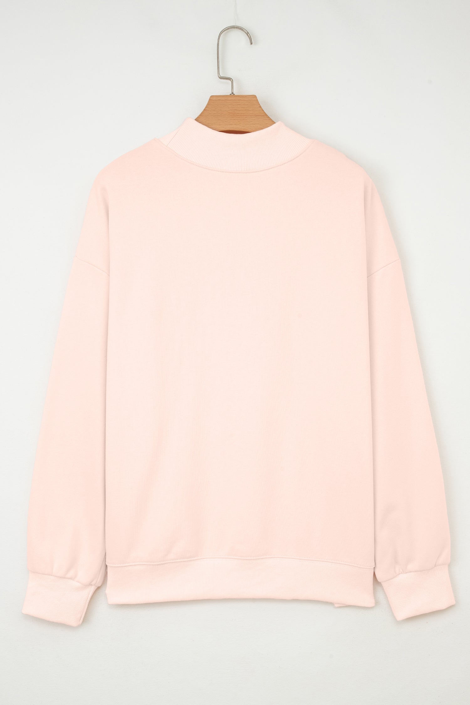 Light Pink Sequin Heart Patched Love Cake Mock Neck Sweatshirt