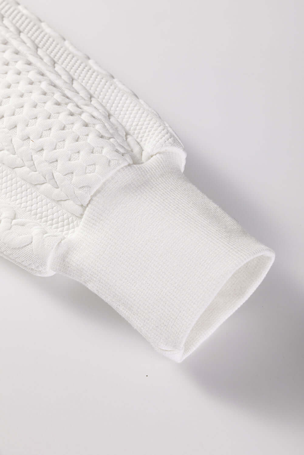 White Solid Color Textured V Neck Drop Shoulder Knit Top