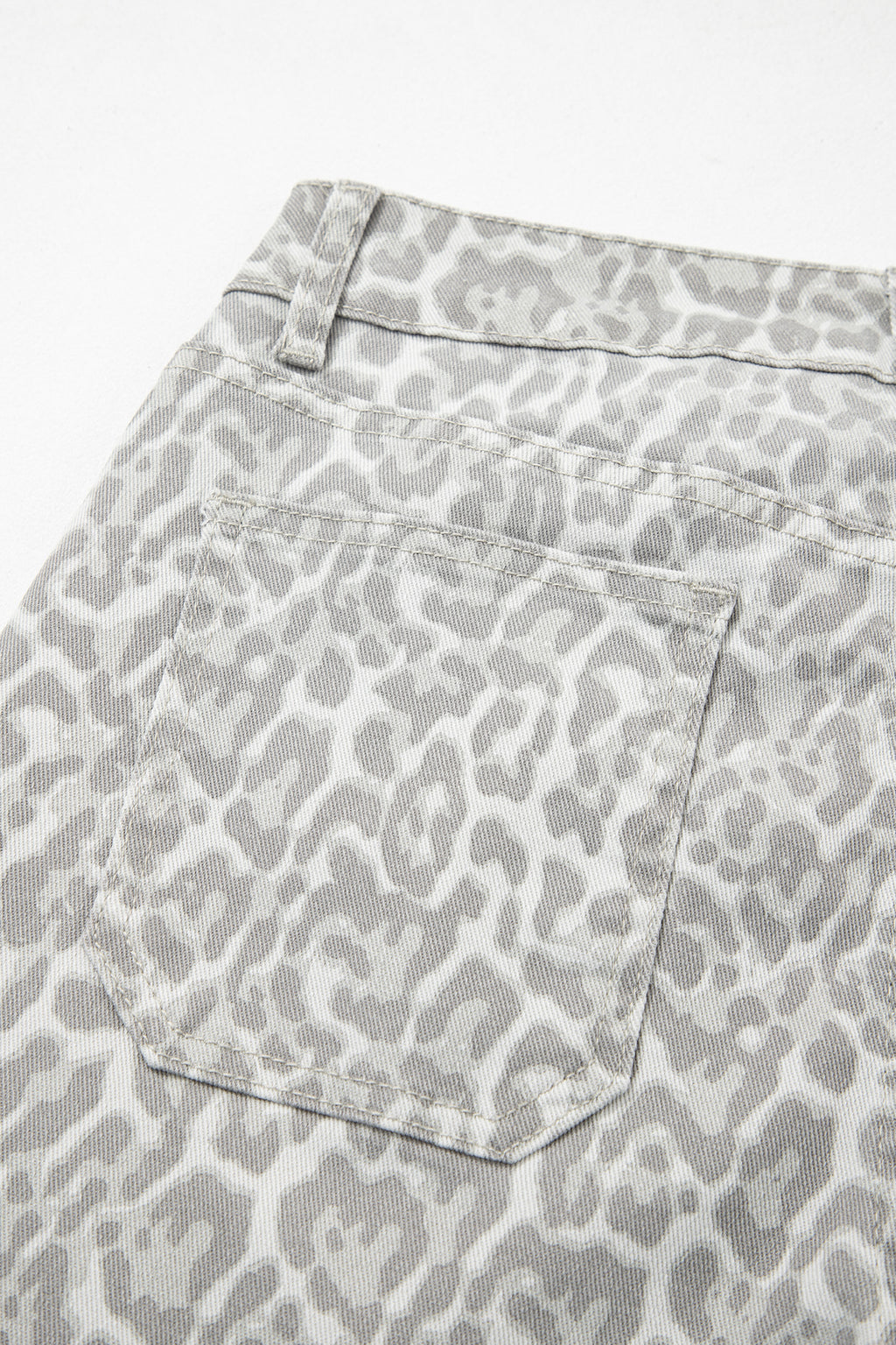 Gray Leopard Frayed Edge Wide Leg High Waist Jeans