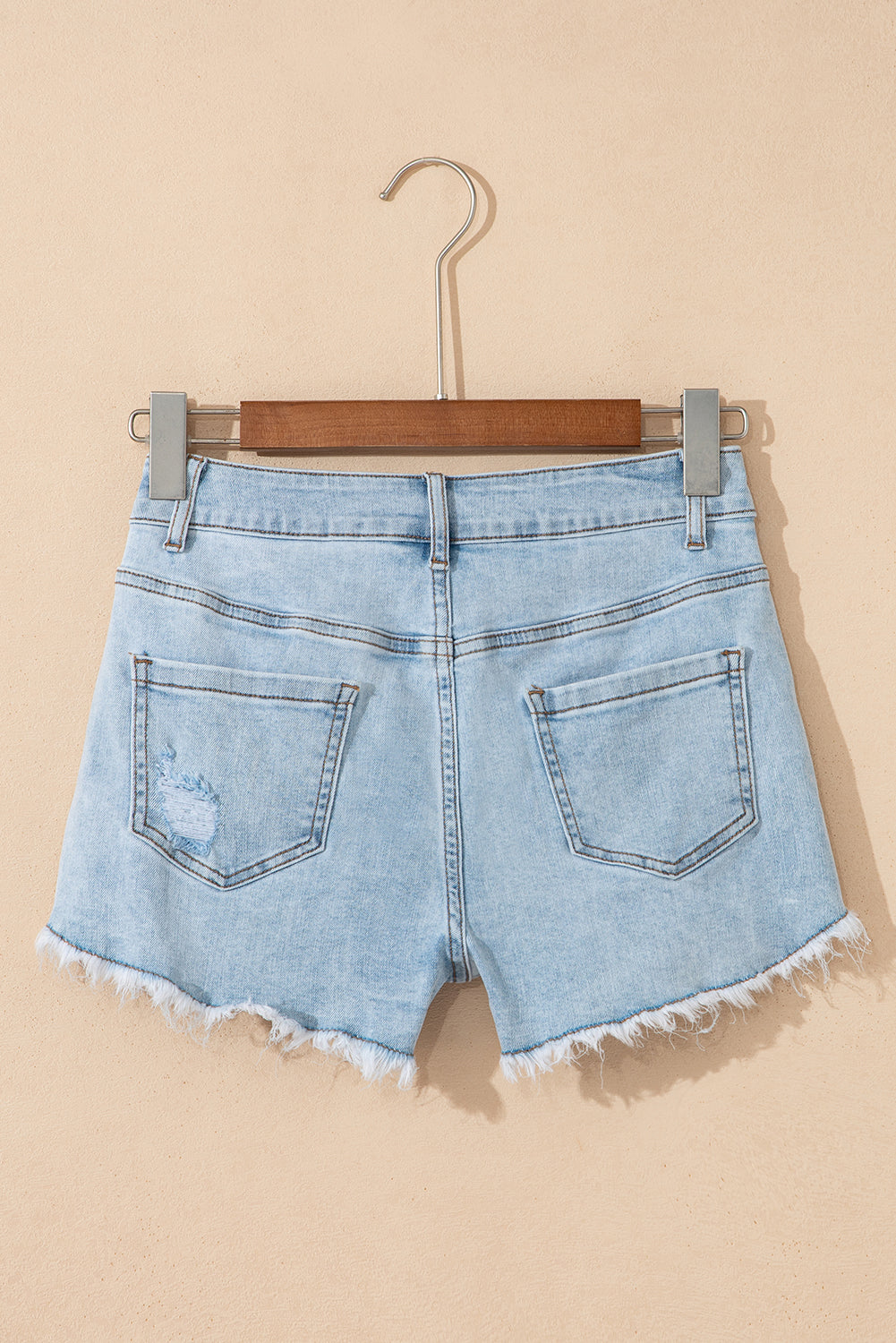 Beau Blue High Rise Distressed Raw Hem Denim Shorts