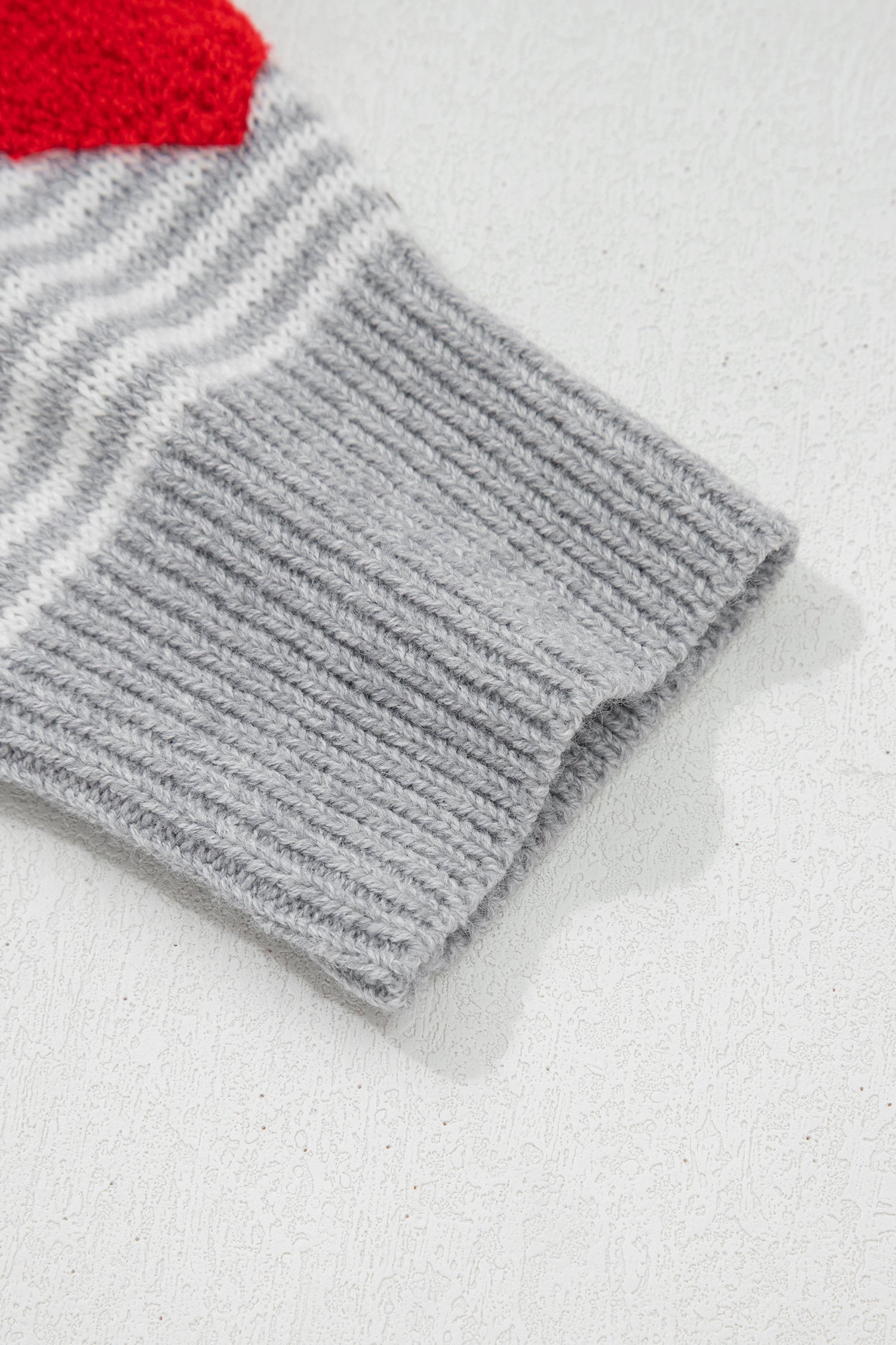 Gray Stripe Contrast Heart Pattern Valentine Knit Sweater