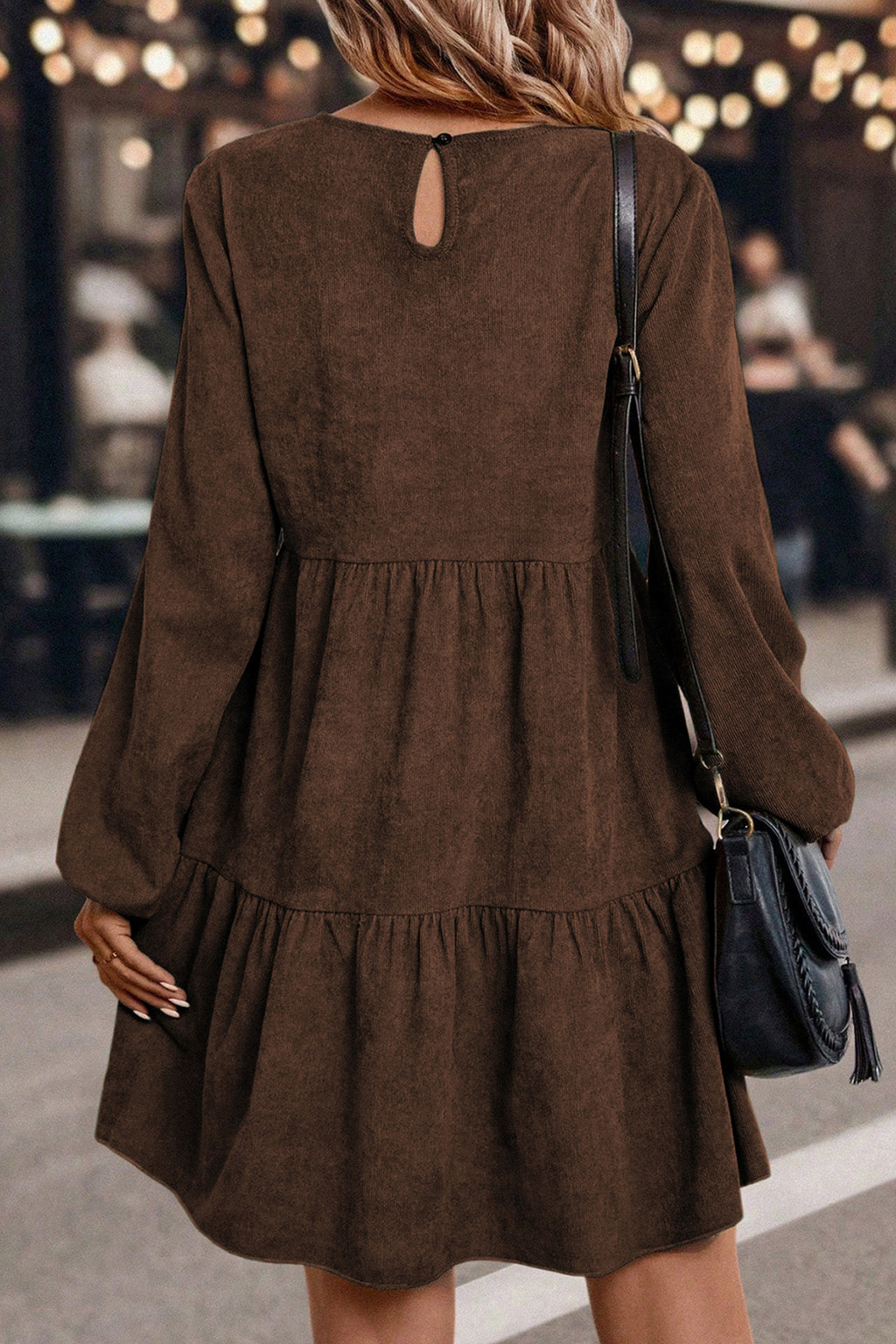 Black Lantern Sleeve Tiered Mini Dress