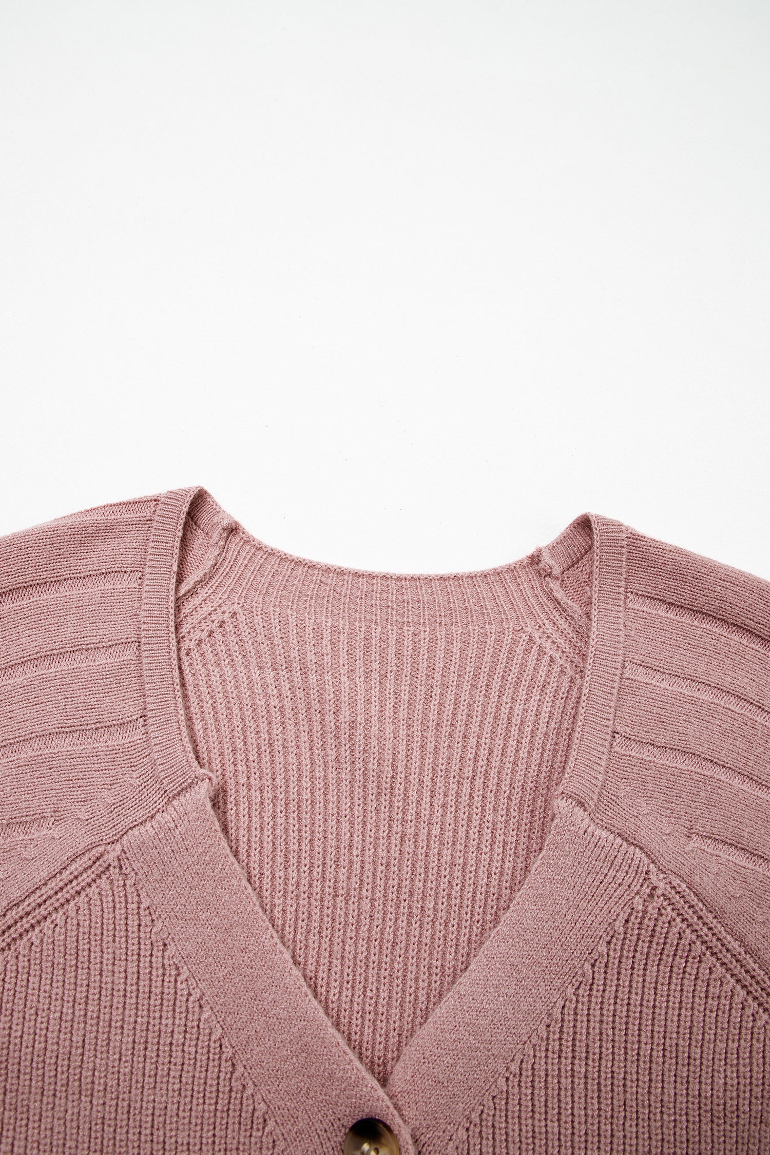 Light Pink Mixed Texture Knit Button V Neck Sweater Cardigan