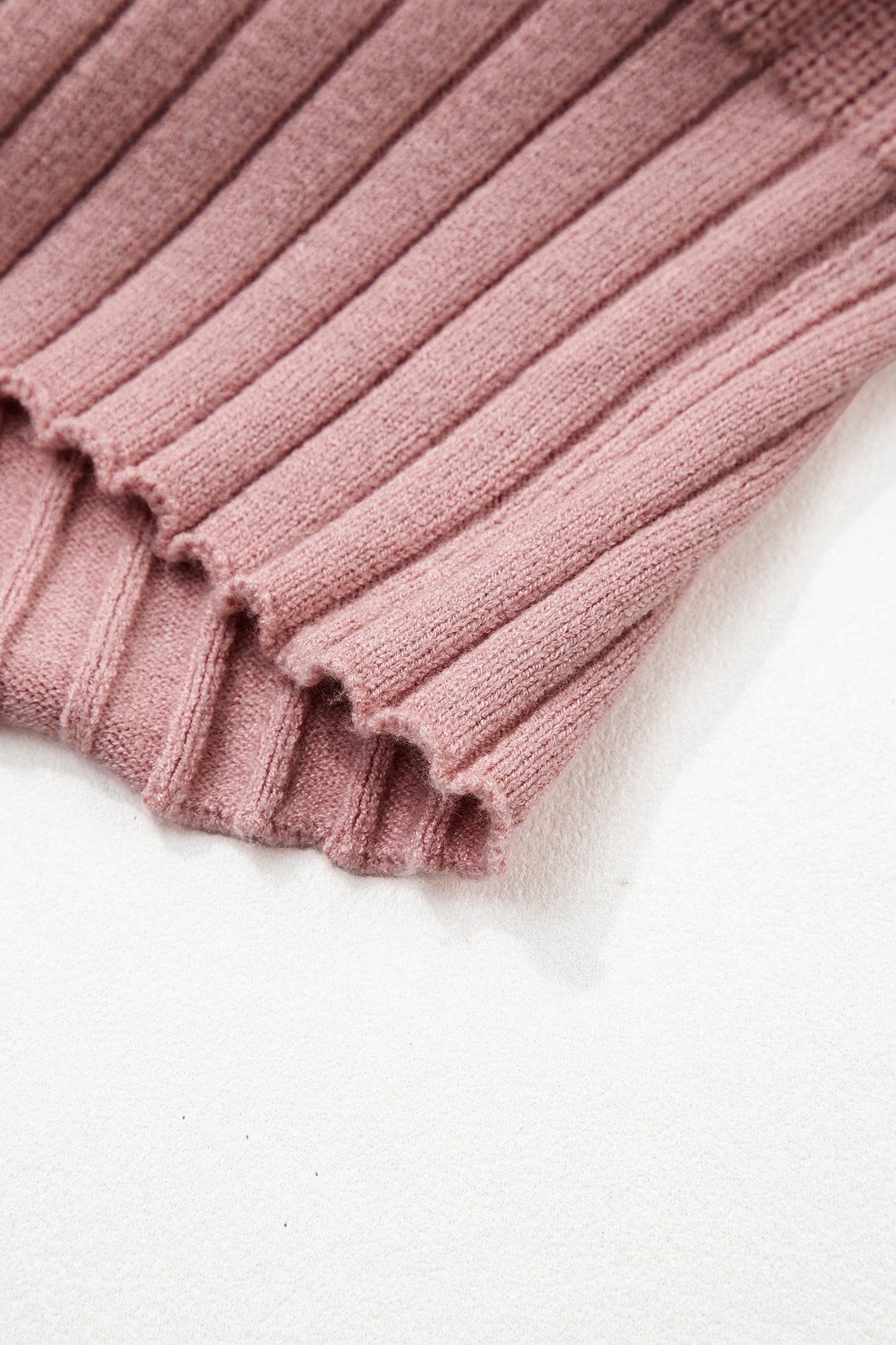 Light Pink Mixed Texture Knit Button V Neck Sweater Cardigan