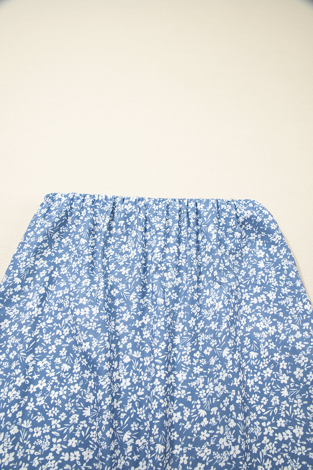 Sky Blue Boho Floral High Waist Long Skirt with Side Split