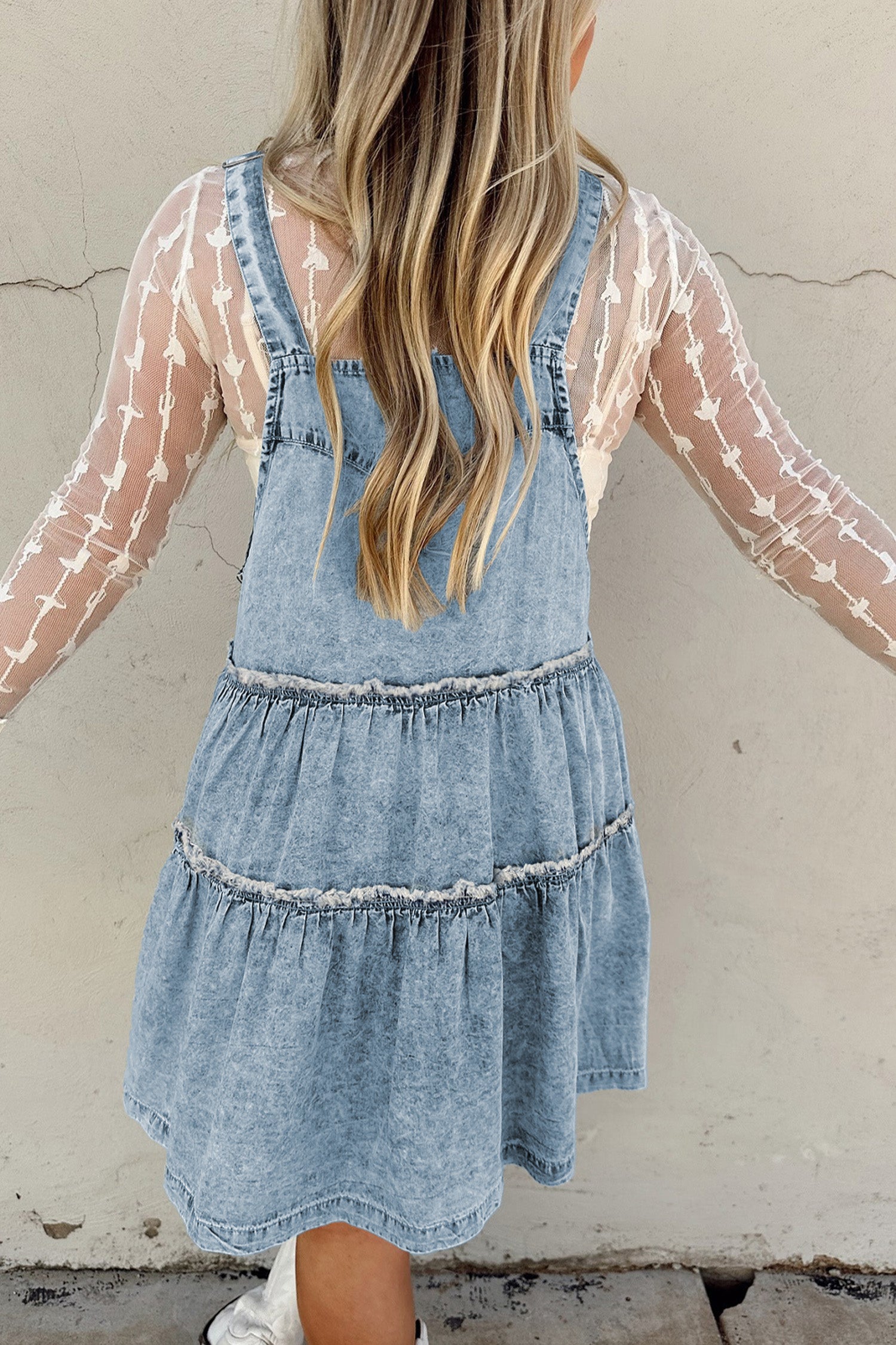 Dusk Blue Light Wash Tiered Flowy Overall Denim Dress