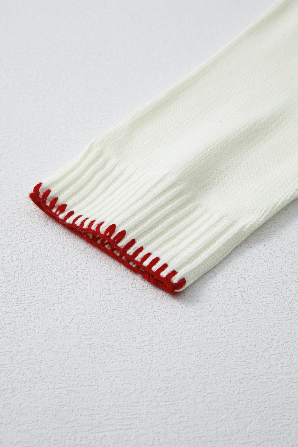 White Bow Pattern Contrast Trim Christmas Loose Graphic Sweater